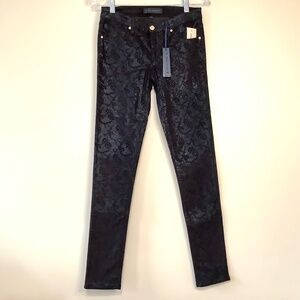 Y2K Juicy Couture Sparkle Coat Corduroy Skinny Pants Jeans Black Floral Print 25